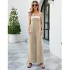 imageFlygo Womens Fashion Cotton Linen Overalls Loose Fit Sleeveless Straps Wide Leg Baggy Jumpsuit RompersLight Khaki