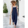 imageFlygo Womens Fashion Cotton Linen Overalls Loose Fit Sleeveless Straps Wide Leg Baggy Jumpsuit RompersNavy Blue