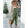 imageFlygo Womens Fashion Cotton Linen Overalls Loose Fit Sleeveless Straps Wide Leg Baggy Jumpsuit RompersOlive