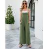 imageFlygo Womens Fashion Cotton Linen Overalls Loose Fit Sleeveless Straps Wide Leg Baggy Jumpsuit RompersOlive