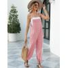 imageFlygo Womens Fashion Cotton Linen Overalls Loose Fit Sleeveless Straps Wide Leg Baggy Jumpsuit RompersPink
