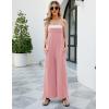 imageFlygo Womens Fashion Cotton Linen Overalls Loose Fit Sleeveless Straps Wide Leg Baggy Jumpsuit RompersPink