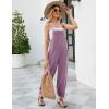 imageFlygo Womens Fashion Cotton Linen Overalls Loose Fit Sleeveless Straps Wide Leg Baggy Jumpsuit RompersPurple