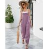 imageFlygo Womens Fashion Cotton Linen Overalls Loose Fit Sleeveless Straps Wide Leg Baggy Jumpsuit RompersPurple