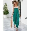 imageFlygo Womens Fashion Cotton Linen Overalls Loose Fit Sleeveless Straps Wide Leg Baggy Jumpsuit RompersTeal