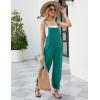 imageFlygo Womens Fashion Cotton Linen Overalls Loose Fit Sleeveless Straps Wide Leg Baggy Jumpsuit RompersTeal