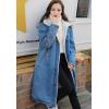 imageFlygo Womens Lapel Button Up Sherpa Fleece Lined MidLong Oversized Overcoat Denim Trucker JacketLight Blue