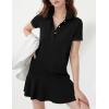 imageFlygo Womens Polo Dress Collared Short Sleeve Ruffle Golf Tennis T Shirt Sports Workout Mini Summer Dresses Tunic PiqueBlack