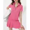 imageFlygo Womens Polo Dress Collared Short Sleeve Ruffle Golf Tennis T Shirt Sports Workout Mini Summer Dresses Tunic PiquePink