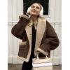 imageFlygo Womens Winter Faux Suede Jacket Sherpa Lined Jacket Button Down Lapel Fleece Jacket Winter Coats with PocketsCoffeeL