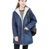 imageFlygo Womens Boyfriend SherpaLined Mid Long Hooded Denim Trucker Jacket Jean Coat OutwearBlue
