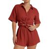 imageFlygo Womens Casual 2 Piece Outfits Cotton Linen Sets Button Down Oversized Shirt Shorts 2025 Pajama Lounge Beach SetRust