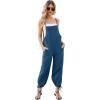 imageFlygo Womens Fashion Cotton Linen Overalls Loose Fit Sleeveless Straps Wide Leg Baggy Jumpsuit RompersBlue