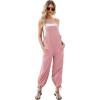 imageFlygo Womens Fashion Cotton Linen Overalls Loose Fit Sleeveless Straps Wide Leg Baggy Jumpsuit RompersPink