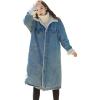 imageFlygo Womens Lapel Button Up Sherpa Fleece Lined MidLong Oversized Overcoat Denim Trucker JacketLight Blue
