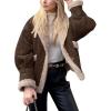 imageFlygo Womens Winter Faux Suede Jacket Sherpa Lined Jacket Button Down Lapel Fleece Jacket Winter Coats with PocketsCoffeeL