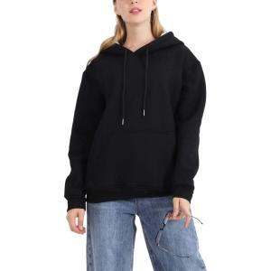 imageFlygo Hoodies for Women Winter Warm Sherpa Lined Fleece Pullover Hooded SweatshirtsBlack