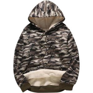 imageFlygo Mens Casual Fleece Sherpa Lined Hoodie Winter Warm Pullover Hooded SweatshirtCamogreen