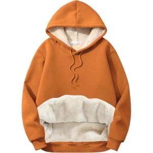 imageFlygo Mens Casual Fleece Sherpa Lined Hoodie Winter Warm Pullover Hooded SweatshirtCaramel