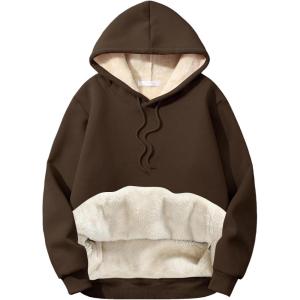 imageFlygo Mens Casual Fleece Sherpa Lined Hoodie Winter Warm Pullover Hooded SweatshirtCoffee Brown