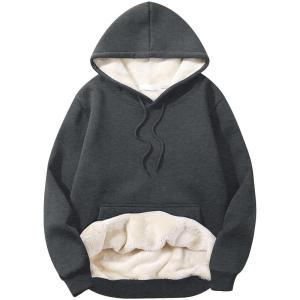 imageFlygo Mens Casual Fleece Sherpa Lined Hoodie Winter Warm Pullover Hooded SweatshirtDark Grey
