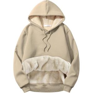 imageFlygo Mens Casual Fleece Sherpa Lined Hoodie Winter Warm Pullover Hooded SweatshirtKhaki