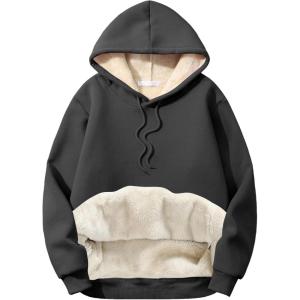 imageFlygo Mens Casual Fleece Sherpa Lined Hoodie Winter Warm Pullover Hooded SweatshirtSmoky Gray