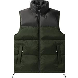 imageFlygo Mens Puffer Vest Lightweight Winter Outdoor Vests Warm Stand Collar Zip Sleeveless Jacket OuterwearArmy Green