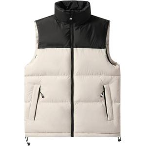 imageFlygo Mens Puffer Vest Lightweight Winter Outdoor Vests Warm Stand Collar Zip Sleeveless Jacket OuterwearBeige
