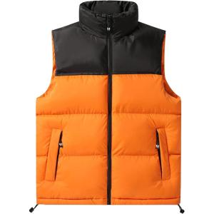 imageFlygo Mens Puffer Vest Lightweight Winter Outdoor Vests Warm Stand Collar Zip Sleeveless Jacket OuterwearOrange