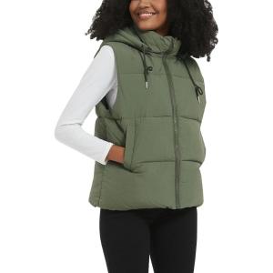 imageFlygo Puffer Vest Women Zip Up Sleeveless Winter Casual Stand Collar Padded Down Jacket Coat with PocketsHooded Army Green