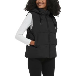 imageFlygo Puffer Vest Women Zip Up Sleeveless Winter Casual Stand Collar Padded Down Jacket Coat with PocketsHooded Black