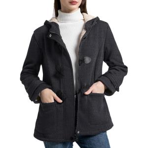 imageFlygo Sherpa Lined Winter Jackets for Women Fleece Hoodie Jacket Warm Fall Winter Toggle Duffle CoatsDark Grey