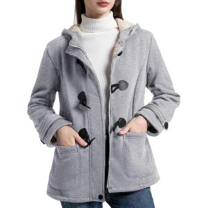 imageFlygo Sherpa Lined Winter Jackets for Women Fleece Hoodie Jacket Warm Fall Winter Toggle Duffle CoatsGrey