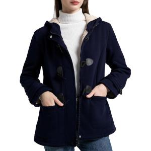 imageFlygo Sherpa Lined Winter Jackets for Women Fleece Hoodie Jacket Warm Fall Winter Toggle Duffle CoatsNavy