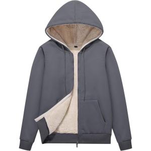 imageFlygo Women Winter Hoodies Zip Up Fleece Sherpa Lined Warm Sweatshirts JacketAsh Grey
