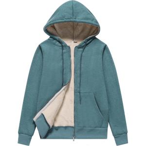 imageFlygo Women Winter Hoodies Zip Up Fleece Sherpa Lined Warm Sweatshirts JacketBean Green