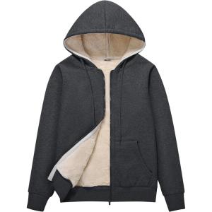 imageFlygo Women Winter Hoodies Zip Up Fleece Sherpa Lined Warm Sweatshirts JacketDark Grey