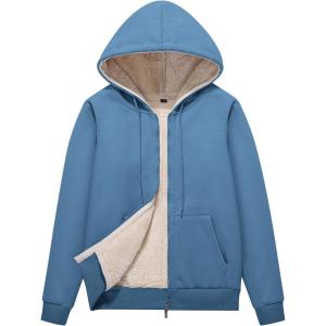 imageFlygo Women Winter Hoodies Zip Up Fleece Sherpa Lined Warm Sweatshirts JacketGreyish Blue