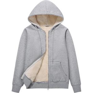 imageFlygo Women Winter Hoodies Zip Up Fleece Sherpa Lined Warm Sweatshirts JacketLight Grey