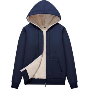 imageFlygo Women Winter Hoodies Zip Up Fleece Sherpa Lined Warm Sweatshirts JacketNavy Blue