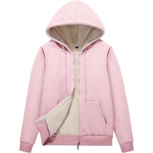 imageFlygo Women Winter Hoodies Zip Up Fleece Sherpa Lined Warm Sweatshirts JacketPink