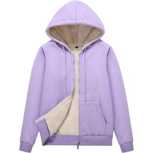 imageFlygo Women Winter Hoodies Zip Up Fleece Sherpa Lined Warm Sweatshirts JacketPurple