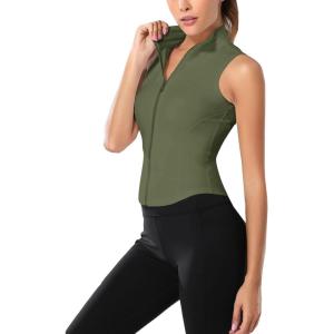 imageFlygo Womens Full Zip Sleeveless Workout Yoga Active Jacket Vest Golf ShirtsArmy Green