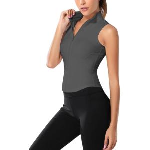 imageFlygo Womens Full Zip Sleeveless Workout Yoga Active Jacket Vest Golf ShirtsDark Grey