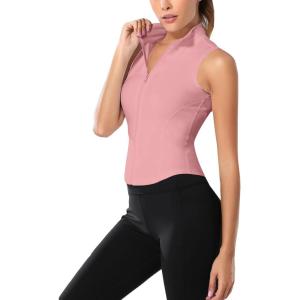 imageFlygo Womens Full Zip Sleeveless Workout Yoga Active Jacket Vest Golf ShirtsDusty Pink