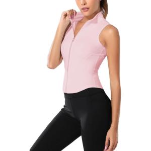 imageFlygo Womens Full Zip Sleeveless Workout Yoga Active Jacket Vest Golf ShirtsPink