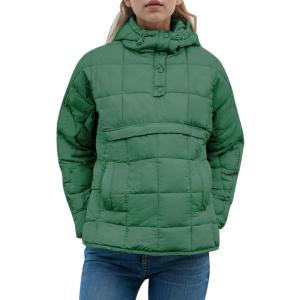 imageFlygo Womens Oversized Puffer Jacket Packable Quilted Pullover Jackets Hoodies Lightweight Padded Down CoatAqua Green