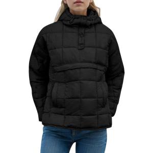 imageFlygo Womens Oversized Puffer Jacket Packable Quilted Pullover Jackets Hoodies Lightweight Padded Down CoatBlack