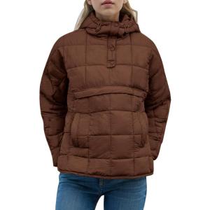 imageFlygo Womens Oversized Puffer Jacket Packable Quilted Pullover Jackets Hoodies Lightweight Padded Down CoatBrown